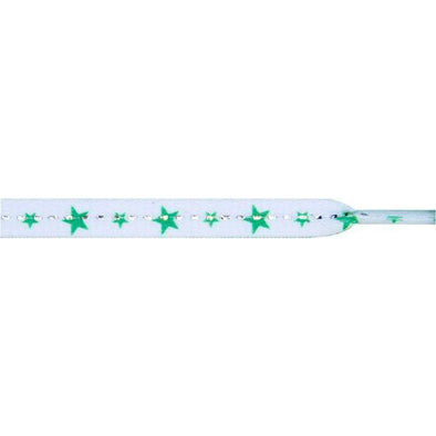 Stars Flat 5/16" - Green Star on White (12 Pair Pack) Shoelaces from Shoelaces Express