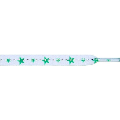 Stars Laces - Green Stars on White (1 Pair Pack) Shoelaces from Shoelaces Express