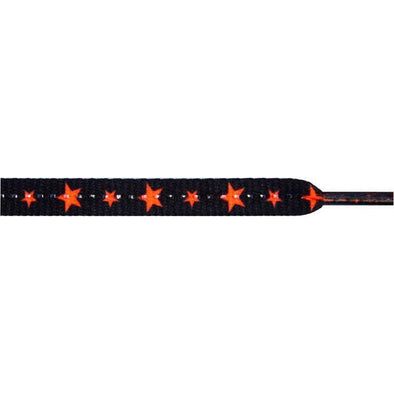 Stars Flat 5/16" - Neon Orange Star on Black (12 Pair Pack) Shoelaces from Shoelaces Express