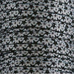 Glitter Flat Laces Custom Length with Tip - Black Stars (1 Pair Pack) Shoelaces from Shoelaces Express