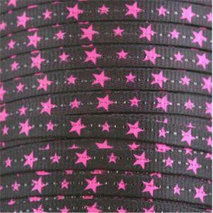 Glitter Flat Laces Custom Length with Tip - Pink Stars (1 Pair Pack) Shoelaces from Shoelaces Express