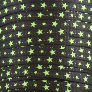Glitter Flat Laces Custom Length with Tip - Neon Green Stars (1 Pair Pack) Shoelaces from Shoelaces Express