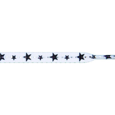 Wholesale Stars Flat 5/16" - Black Star on White (12 Pair Pack) Shoelaces from Shoelaces Express