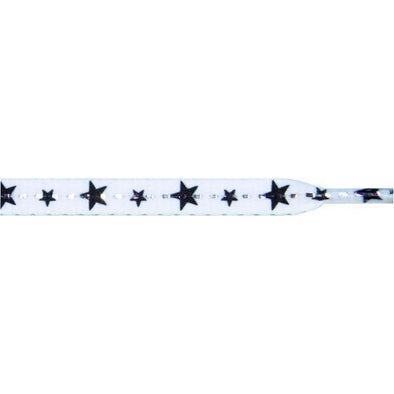 Stars Flat 5/16" - Black Star on White (12 Pair Pack) Shoelaces from Shoelaces Express
