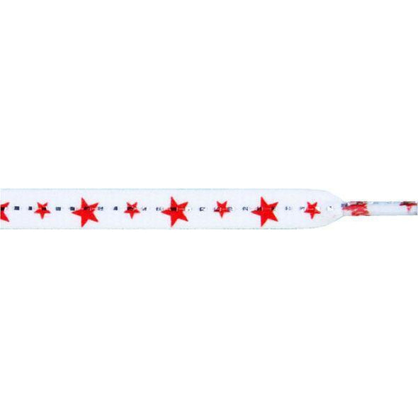 Wholesale Stars Flat 5/16" - Red Star on White (12 Pair Pack) Shoelaces from Shoelaces Express
