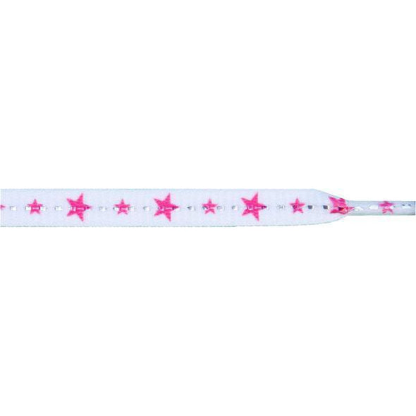 Stars Flat 5/16" - Hot Pink Star on White (12 Pair Pack) Shoelaces from Shoelaces Express