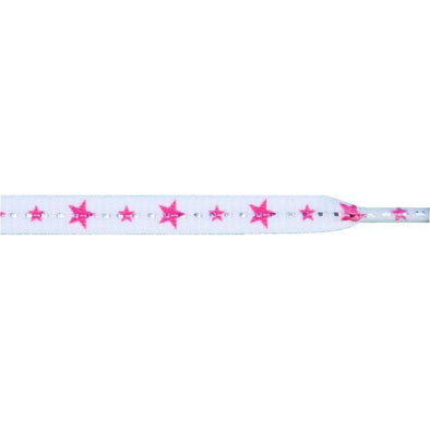 Wholesale Stars Flat 5/16" - Hot Pink Star on White (12 Pair Pack) Shoelaces from Shoelaces Express
