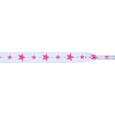 Stars Laces - Hot Pink Stars on White (1 Pair Pack) Shoelaces from Shoelaces Express