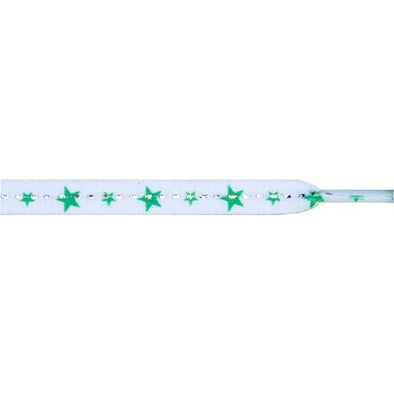 Wholesale Stars Flat 5/16" - Green Star on White (12 Pair Pack) Shoelaces from Shoelaces Express