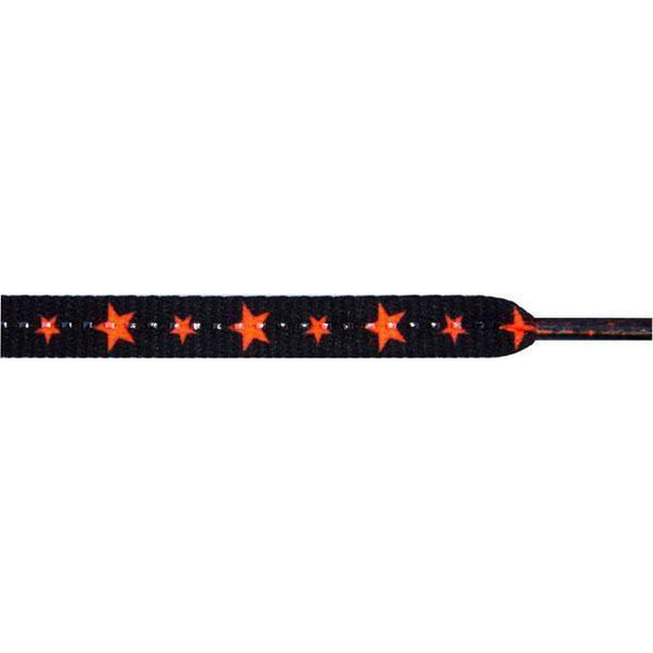 Wholesale Stars Flat 5/16" - Neon Orange Star on Black (12 Pair Pack) Shoelaces from Shoelaces Express