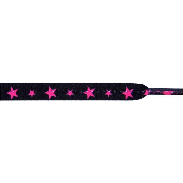 Stars Laces - Hot Pink on Black (1 Pair Pack) Shoelaces | Unisex by Shoelaces Express