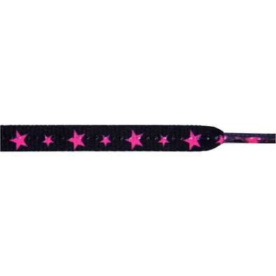 Stars Flat 5/16" - Hot Pink Star on Black (12 Pair Pack) Shoelaces from Shoelaces Express