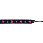 Wholesale Stars Flat 5/16" - Hot Pink Star on Black (12 Pair Pack) Shoelaces from Shoelaces Express