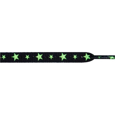 Wholesale Stars Flat 5/16" - Neon Green Star on Black (12 Pair Pack) Shoelaces from Shoelaces Express