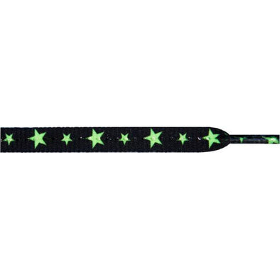 Stars Flat 5/16" - Neon Green Star on Black (12 Pair Pack) Shoelaces from Shoelaces Express