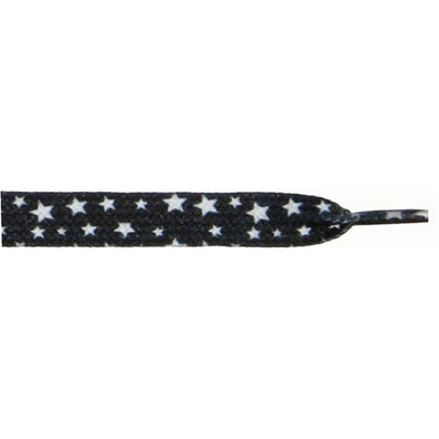 Printed 3/8" Flat Laces - White Stars on Black (1 Pair Pack) Shoelaces from Shoelaces Express