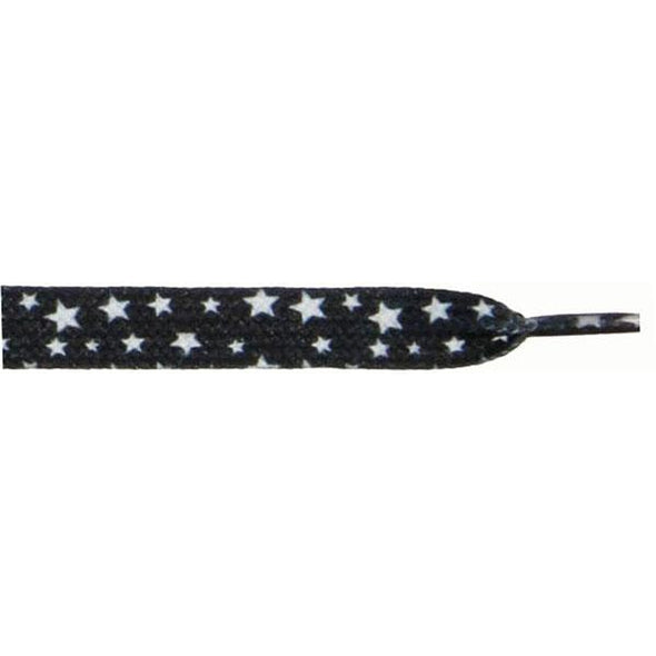 Printed 3/8" Flat Laces - White Stars on Black (1 Pair Pack) Shoelaces from Shoelaces Express