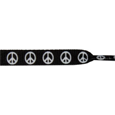 Wholesale Printed Flat 3/8" - Peace Sign on Black (12 Pair Pack) Shoelaces from Shoelaces Express