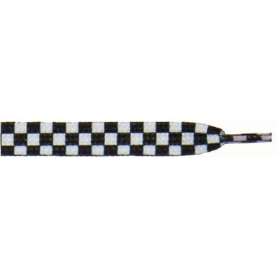Wholesale Printed Flat 9/16" - White/Black Checker Large (12 Pair Pack) Shoelaces from Shoelaces Express