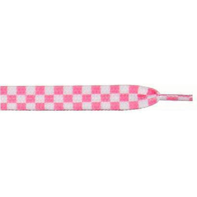 Wholesale Printed Flat 9/16" - White/Pink Checker Large (12 Pair Pack) Shoelaces from Shoelaces Express