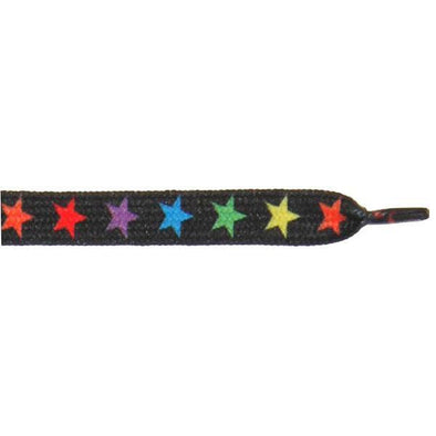Printed 3/8" Flat Laces - Colorful Stars on Black (1 Pair Pack) Shoelaces from Shoelaces Express